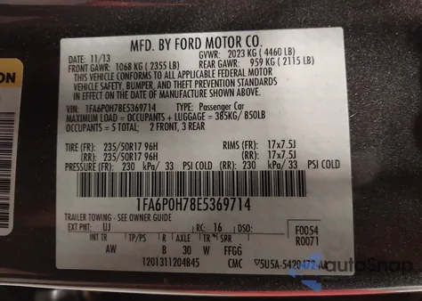 2014 Ford Fusion Se z USA, uszkodzony, nr VIN 1FA6P0H78E5369714